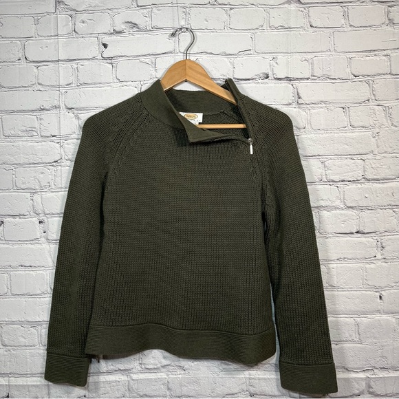 Vintage Talbots Cable Knit Mock Neck Sweater Womens Size Small Green Zip - Picture 6 of 15